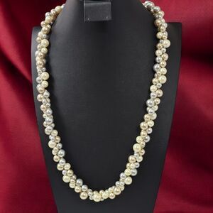 VTG Napier Necklace Tri Tone Faux Pearl Cluster Elegant Evening Dressy